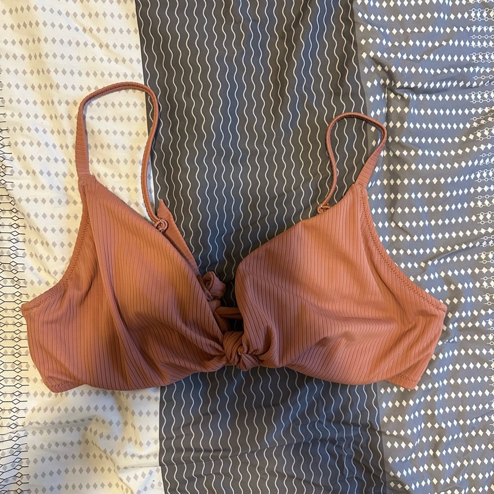 Shade & Shore Peach Ribbed Bikini Top